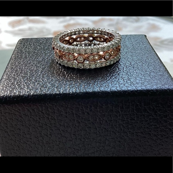 Sizes 4-10, 3 Pc Two Tone .925 Cz Eternity Band Ring Set - Picture 9 of 16